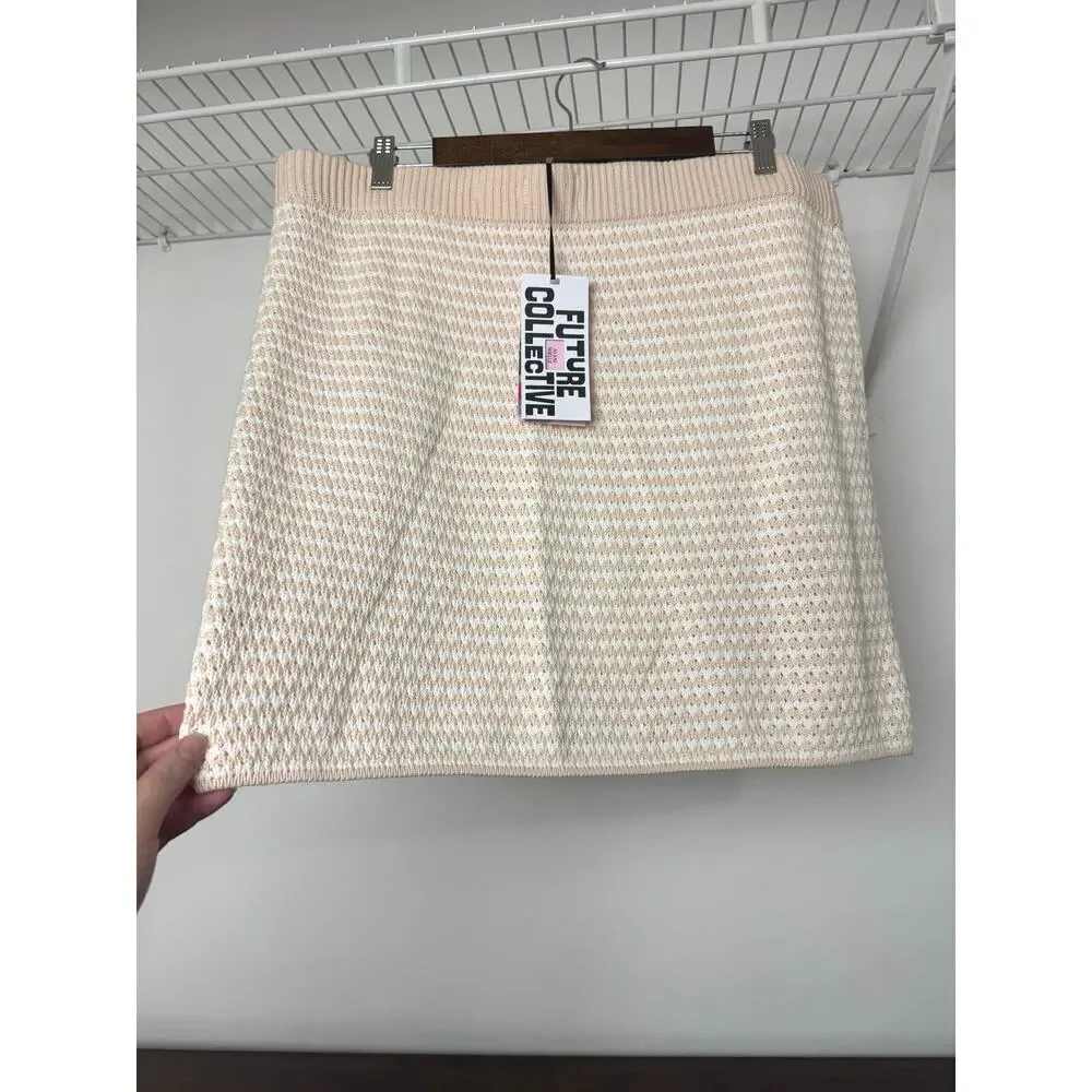 Future Collective Collab Cream/White Crochet Mini Skirt Checkered XXL, NWT